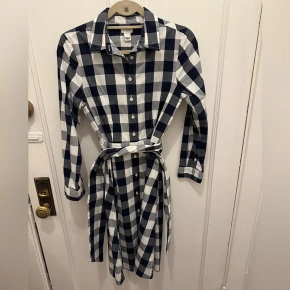 JCrew Navy & White Gingham Plaid Shirt Dress (Women’s Size 4) - Picture 3 of 6